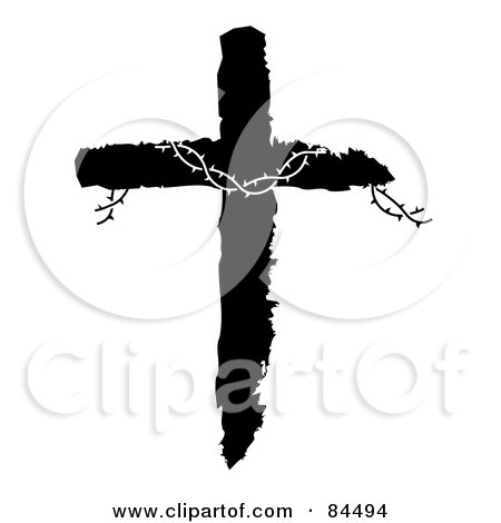 Royalty-Free (RF) Clipart Illustration of  Barbed Wire On A Black And White Cross by Pams Clipart