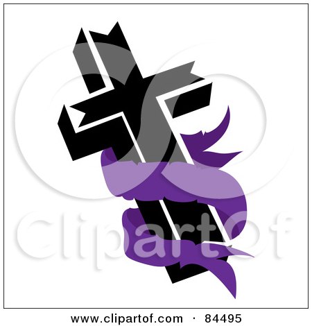 Royalty-Free (RF) Clipart Illustration of a Blank Purple Banner Around A Black Cross by Pams Clipart