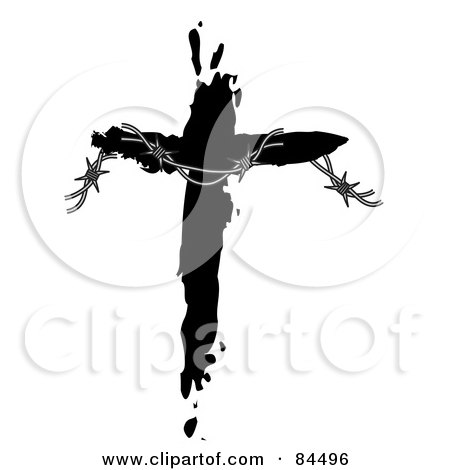 Royalty-Free (RF) Clipart Illustration of a Black And White Cross With Barbed Wire by Pams Clipart