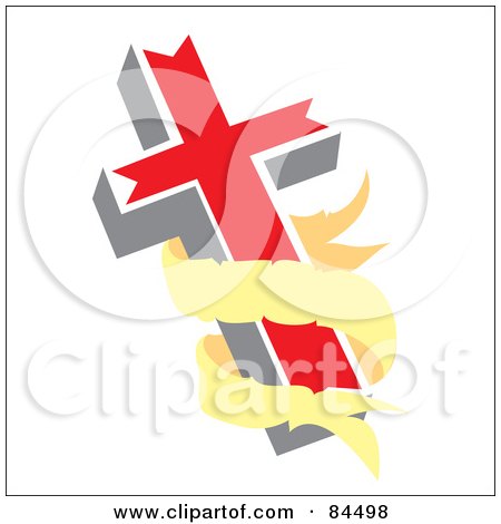 Royalty-Free (RF) Clipart Illustration of a Blank Yellow Banner Around A Red Cross by Pams Clipart