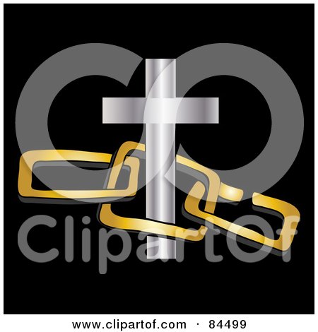 Royalty-Free (RF) Clipart Illustration of a Silver Cross With Chains On White by Pams Clipart