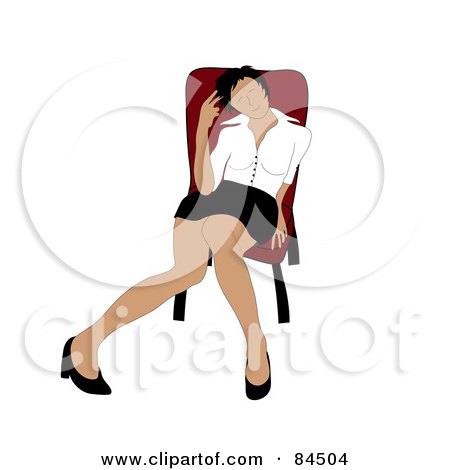 Royalty-Free (RF) Clipart Illustration of a Black Haired Caucasian Woman Slouching In A Chair And Playing With Her Hair by Pams Clipart