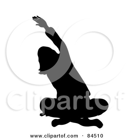 Royalty-Free (RF) Clipart Illustration of a Black Silhouette Of A Woman Sitting Cross Legged On The Floor And Stretching While Doing Yoga by Pams Clipart