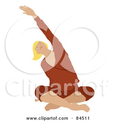 Royalty-Free (RF) Clipart Illustration of a Brunette Caucasian Woman Sitting Cross Legged On The Floor And Stretching While Doing Yoga by Pams Clipart
