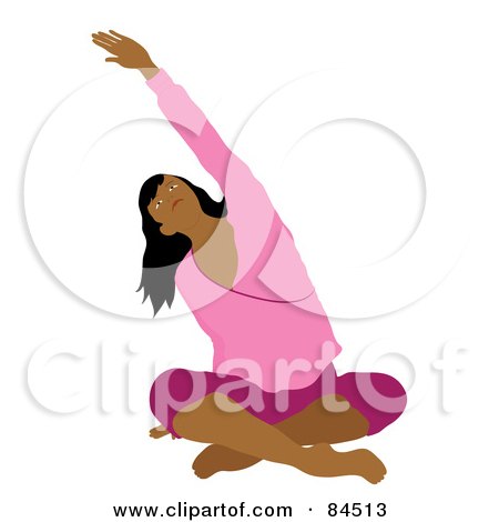 Royalty-Free (RF) Clipart Illustration of a Middle Eastern Woman Sitting Cross Legged On The Floor And Stretching While Doing Yoga by Pams Clipart