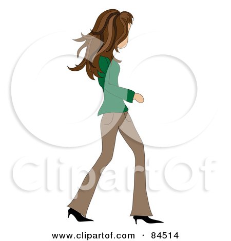 Royalty-Free (RF) Clipart Illustration of a Casual Brunette Caucasian Woman Walking by Pams Clipart