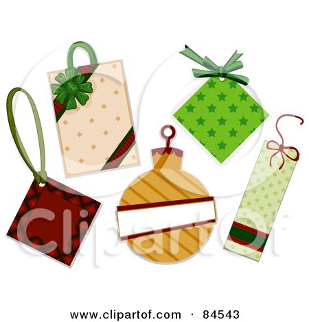 Royalty-Free (RF) Clipart Illustration of a Digital Collage Of Christmas Tags With Ribbons by BNP Design Studio
