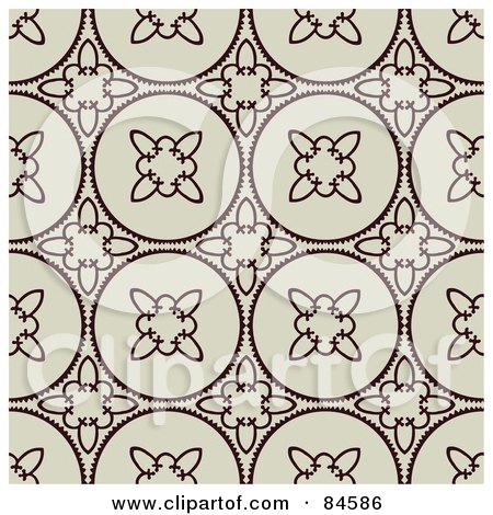 Royalty-Free (RF) Clipart Illustration of a Seamless Repeat Background Of Dark Brown Floral Circles On Tan by BestVector