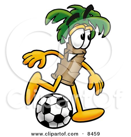 Clipart Picture of a Palm Tree Mascot Cartoon Character Kicking a Soccer Ball by Mascot Junction