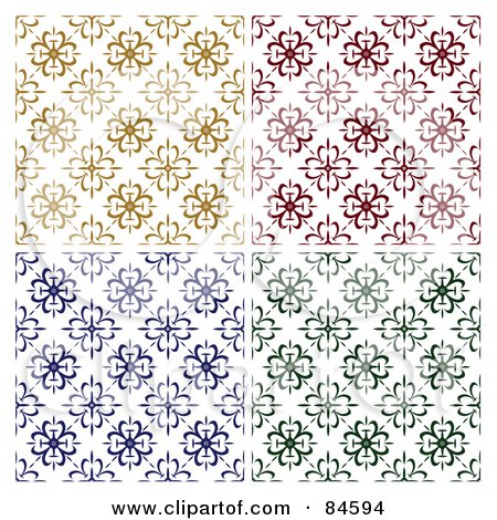 Royalty-Free (RF) Clipart Illustration of a Digital Collage Of Seamless Repeat Backgrounds Of Brown, Red, Blue And Green Flower Patterns On White by BestVector
