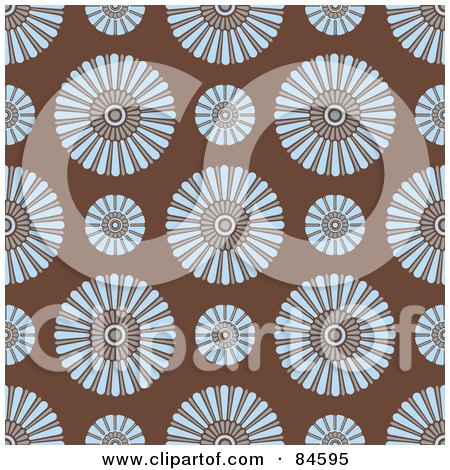 Royalty-Free (RF) Clipart Illustration of a Seamless Repeat Background Of Round Blue Flowers On Brown by BestVector