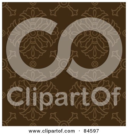 Royalty-Free (RF) Clipart Illustration of a Seamless Repeat Background Of Brown Crest Designs On Brown by BestVector