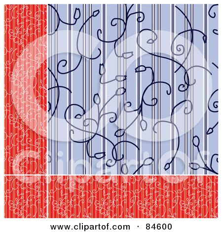 Royalty-Free (RF) Clipart Illustration of a Seamless Repeat Background Of A Red Floral Border And Blue Lined Background by BestVector
