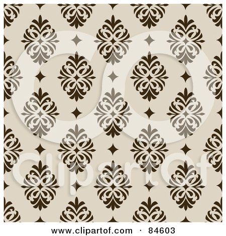 Royalty-Free (RF) Clipart Illustration of a Seamless Repeat Background Of Dark Brown Crests And Diamsonds On Beige by BestVector