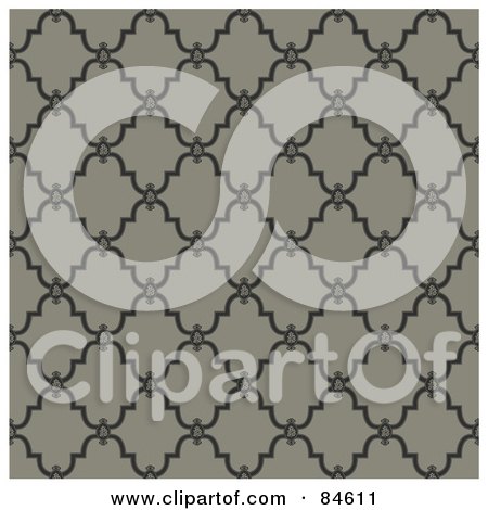 Royalty-Free (RF) Clipart Illustration of a Seamless Repeat Background Of Floral Ovals With Lines On Beige by BestVector