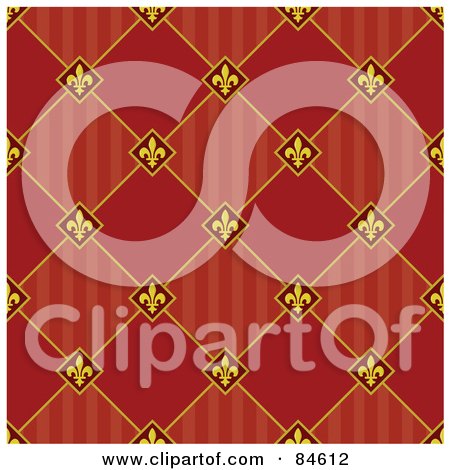 Royalty-Free (RF) Clipart Illustration of a Seamless Repeat Background Of Fleur De Lis Diamonds With Stripes And Solids by BestVector