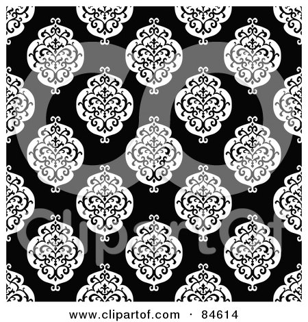 Royalty-Free (RF) Clipart Illustration of a Seamless Repeat Background Of Black And White Crest Designs On Black by BestVector