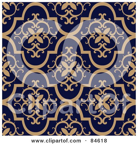 Royalty-Free (RF) Clipart Illustration of a Seamless Repeat Background Of Tan Crest Designs On Dark Blue by BestVector