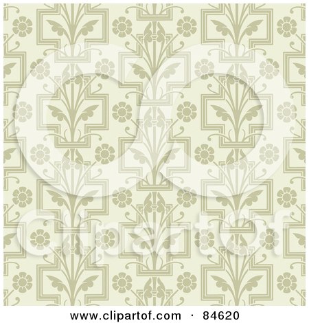 Royalty-Free (RF) Clipart Illustration of a Seamless Repeat Background Of Tan Floral Designs With Crosses by BestVector