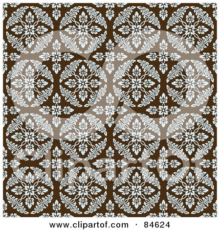 Royalty-Free (RF) Clipart Illustration of a Seamless Repeat Background Of White Circle And Cross Floral Designs On Brown by BestVector