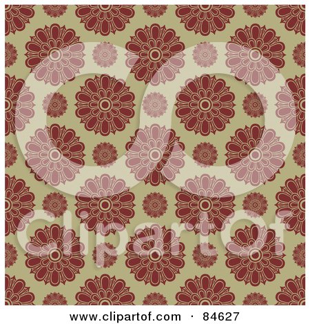 Royalty-Free (RF) Clipart Illustration of a Seamless Repeat Background Of Red Round Flowers On Beige by BestVector