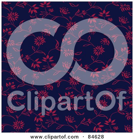 Royalty-Free (RF) Clipart Illustration of a Seamless Repeat Background Of Pink Floral Vines On Blue by BestVector