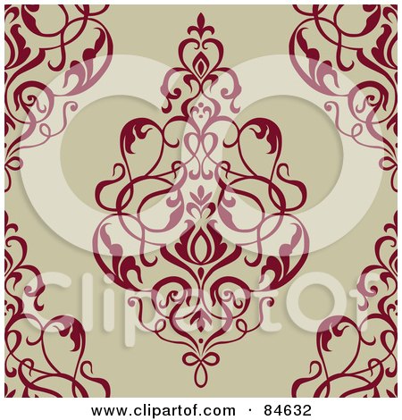 Royalty-Free (RF) Clipart Illustration of a Seamless Repeat Background Of Red Leafy Designs On Beige by BestVector