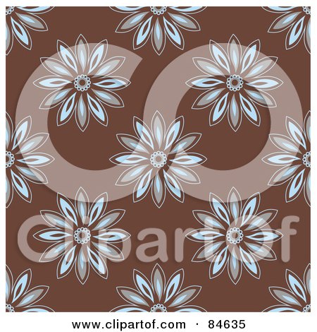 Royalty-Free (RF) Clipart Illustration of a Seamless Repeat Background Of Blue And Brown Daisies On Brown by BestVector