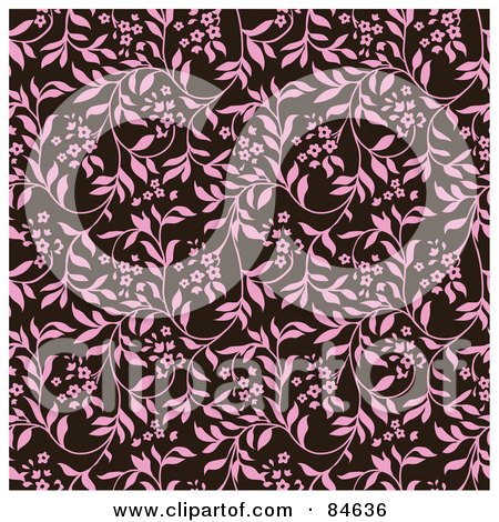 Royalty-Free (RF) Clipart Illustration of a Seamless Repeat Background Of Pink Floral Vines On Brown by BestVector