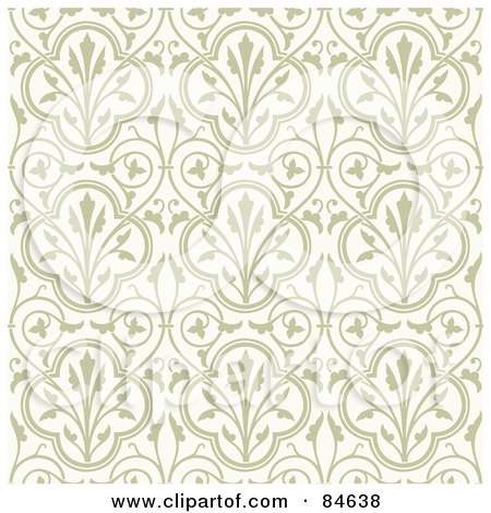 Royalty-Free (RF) Clipart Illustration of a Seamless Repeat Background Of Beige Flower Designs With Vines by BestVector