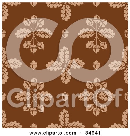 Royalty-Free (RF) Clipart Illustration of a Seamless Repeat Background Of Tan Acorns And Oak Leaves On Brown by BestVector