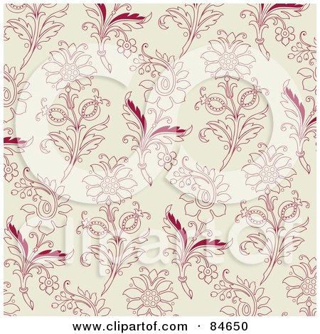 Royalty-Free (RF) Clipart Illustration of a Seamless Repeat Background Of Red Flowers On Beige by BestVector