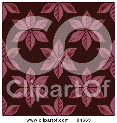 Royalty-Free (RF) Clipart Illustration of a Seamless Repeat Background Of Pink Star Like Flowers On Maroon by BestVector