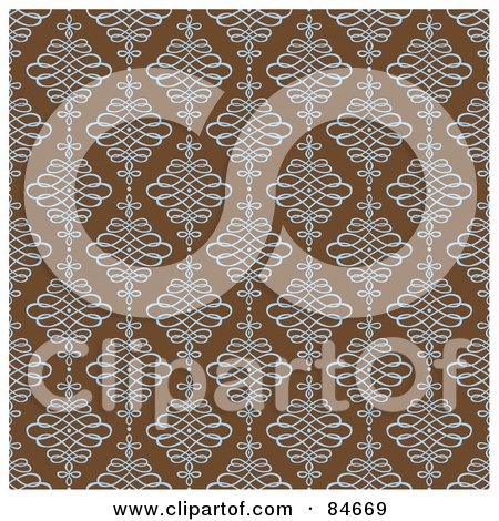 Royalty-Free (RF) Clipart Illustration of a Seamless Repeat Background Of Blue Swirly Diamonds On Brown by BestVector
