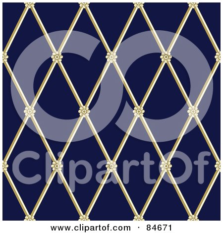 Royalty-Free (RF) Clipart Illustration of a Seamless Repeat Background Of Floral Diamond Bars Over Blue by BestVector