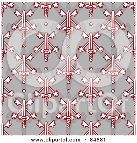 Royalty-Free (RF) Clipart Illustration of a Seamless Repeat Background Of Red Swords On Gray by BestVector