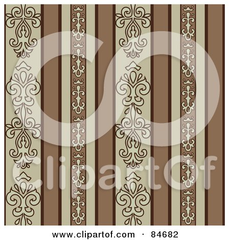 Royalty-Free (RF) Clipart Illustration of a Seamless Repeat Background Of Vertical Stripes And Floral Designs by BestVector