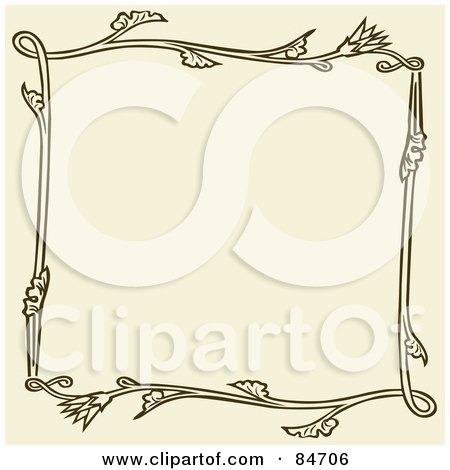 Royalty-Free (RF) Clipart Illustration of a Beige Background With A Brown Floral Frame by BestVector