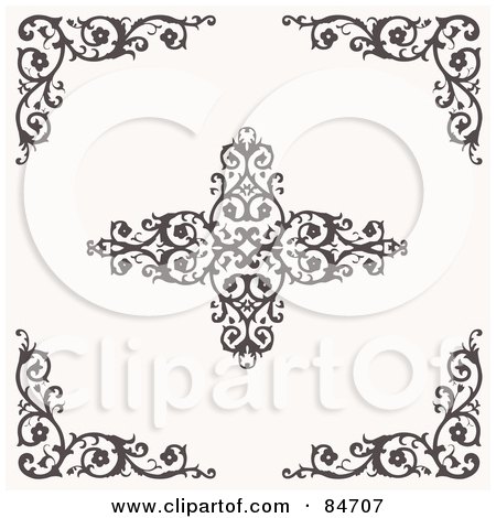 Royalty-Free (RF) Clipart Illustration of a Digital Collage Of Floral Corners And A Cross by BestVector