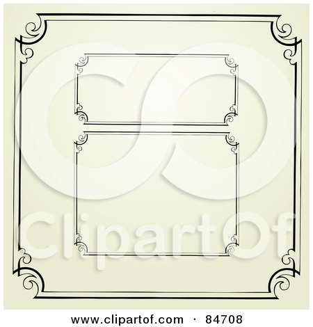 Royalty-Free (RF) Clipart Illustration of a Digital Collage Of Black Frames With Swirl Corners by BestVector