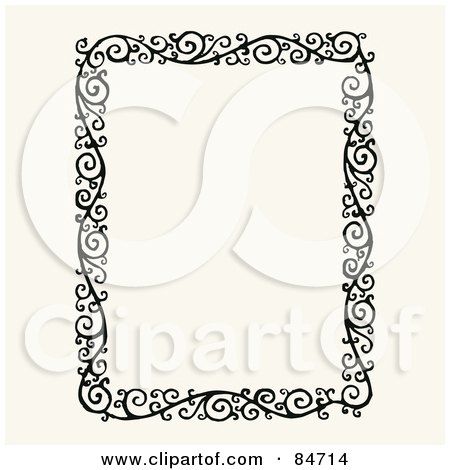 Royalty-Free (RF) Clipart Illustration of a Beige Background With A Black Floral Swirl Frame by BestVector