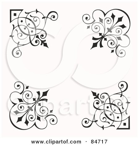 Royalty-Free (RF) Clipart Illustration of a Digital Collage Of Four Black Corner Elements by BestVector