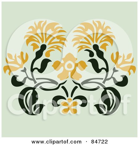 Royalty-Free (RF) Clipart Illustration of a Green Plant With Yellow Flowers On A Pastel Background by BestVector