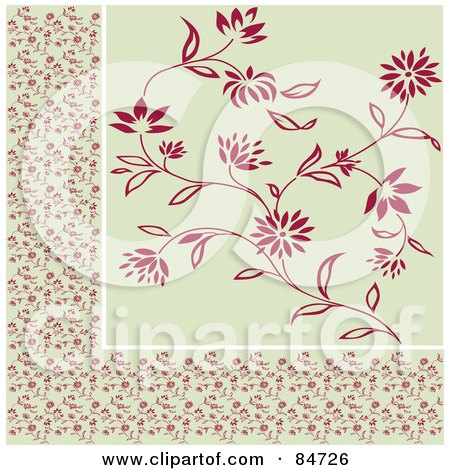 Royalty-Free (RF) Clipart Illustration of a Seamless Repeat Background Of A Red And Beige Floral Border And Background by BestVector