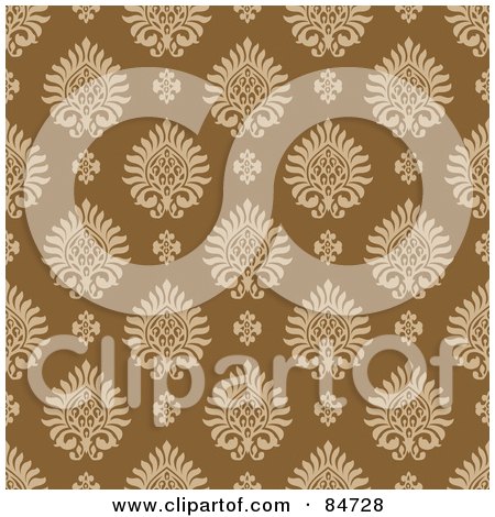 Royalty-Free (RF) Clipart Illustration of a Seamless Repeat Background Of Tan Floral Designs On Brown by BestVector