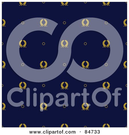 Royalty-Free (RF) Clipart Illustration of a Seamless Repeat Background Of Yellow Wreaths And Circles On Navy Blue by BestVector