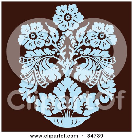 Royalty-Free (RF) Clipart Illustration of a Blue Floral Vase Design Element On Brown by BestVector