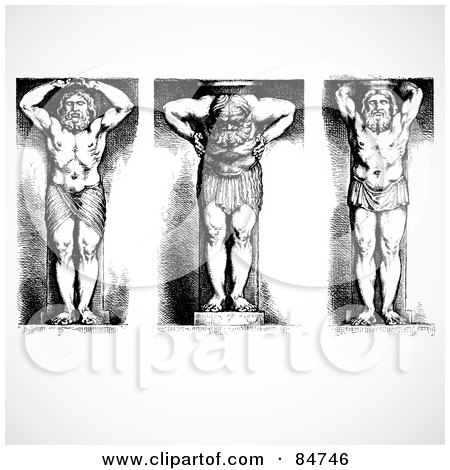 Royalty-Free (RF) Clipart Illustration of a Digital Collage Of Three Black And White Male Statues by BestVector