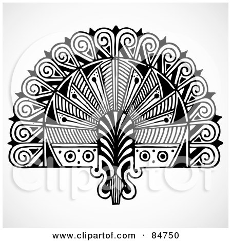 Royalty-Free (RF) Clipart Illustration of a Black And White Royal Hand Fan by BestVector