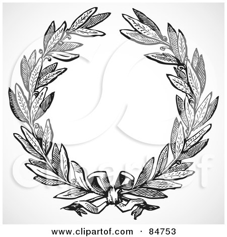 Royalty-Free (RF) Clipart Illustration of a Black And White Olive Leaf Wreath With A Ribbon by BestVector